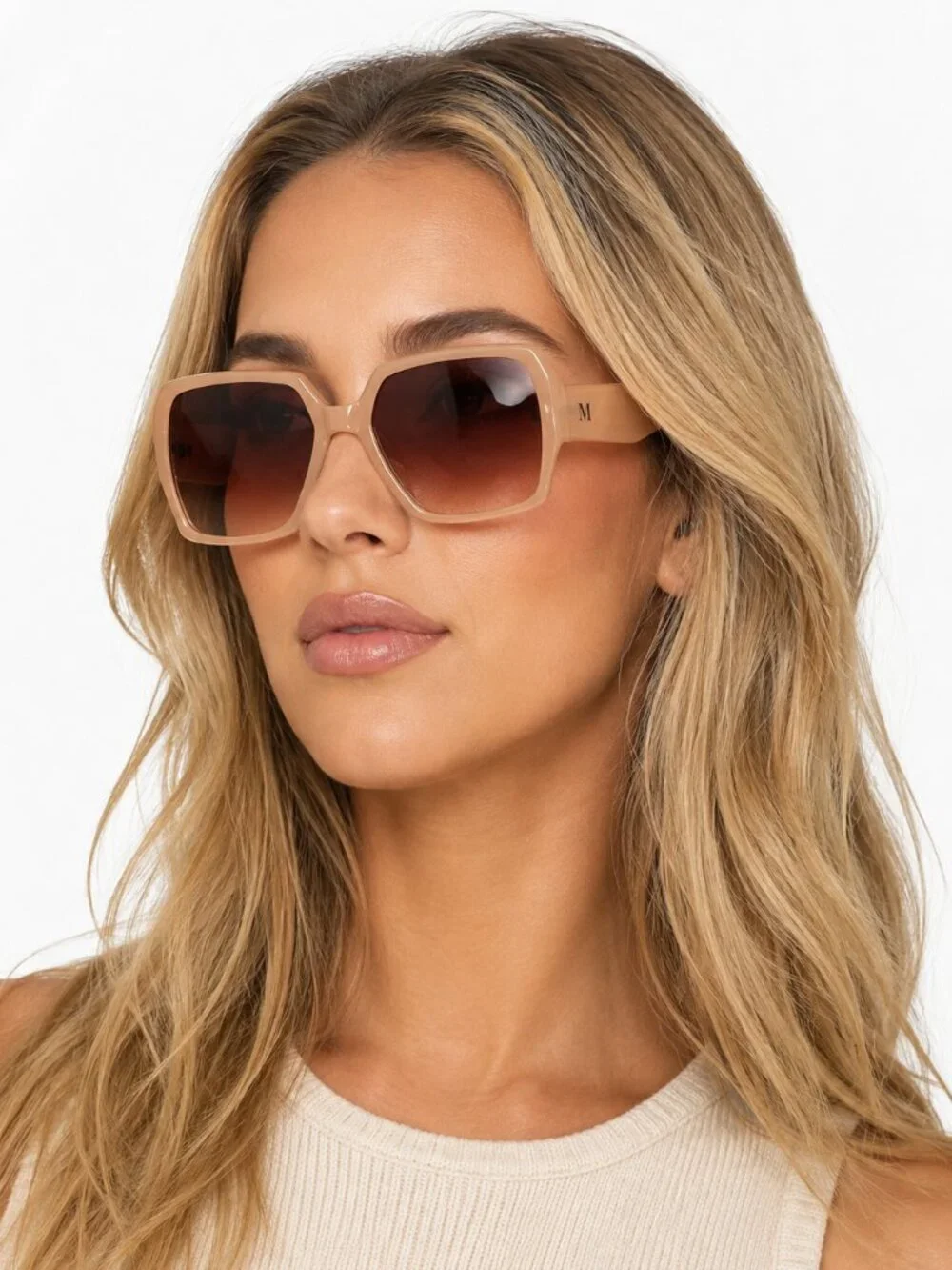 Martha Stewart Tan Square Oversized Sunglasses Gradient Lenses